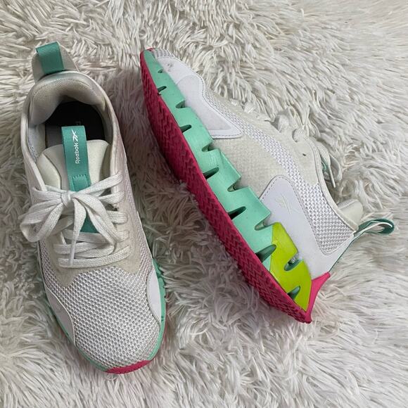 REEBOK • White + Neon Zig Dynamic Running Shoes Sneakers - Picture 2 of 9